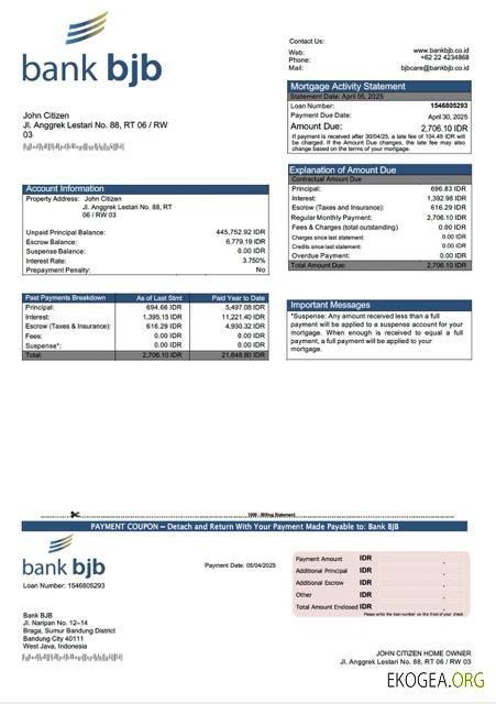 Modèle Word et PDF de relevé hypothécaire BJB de la Banque indonésienne